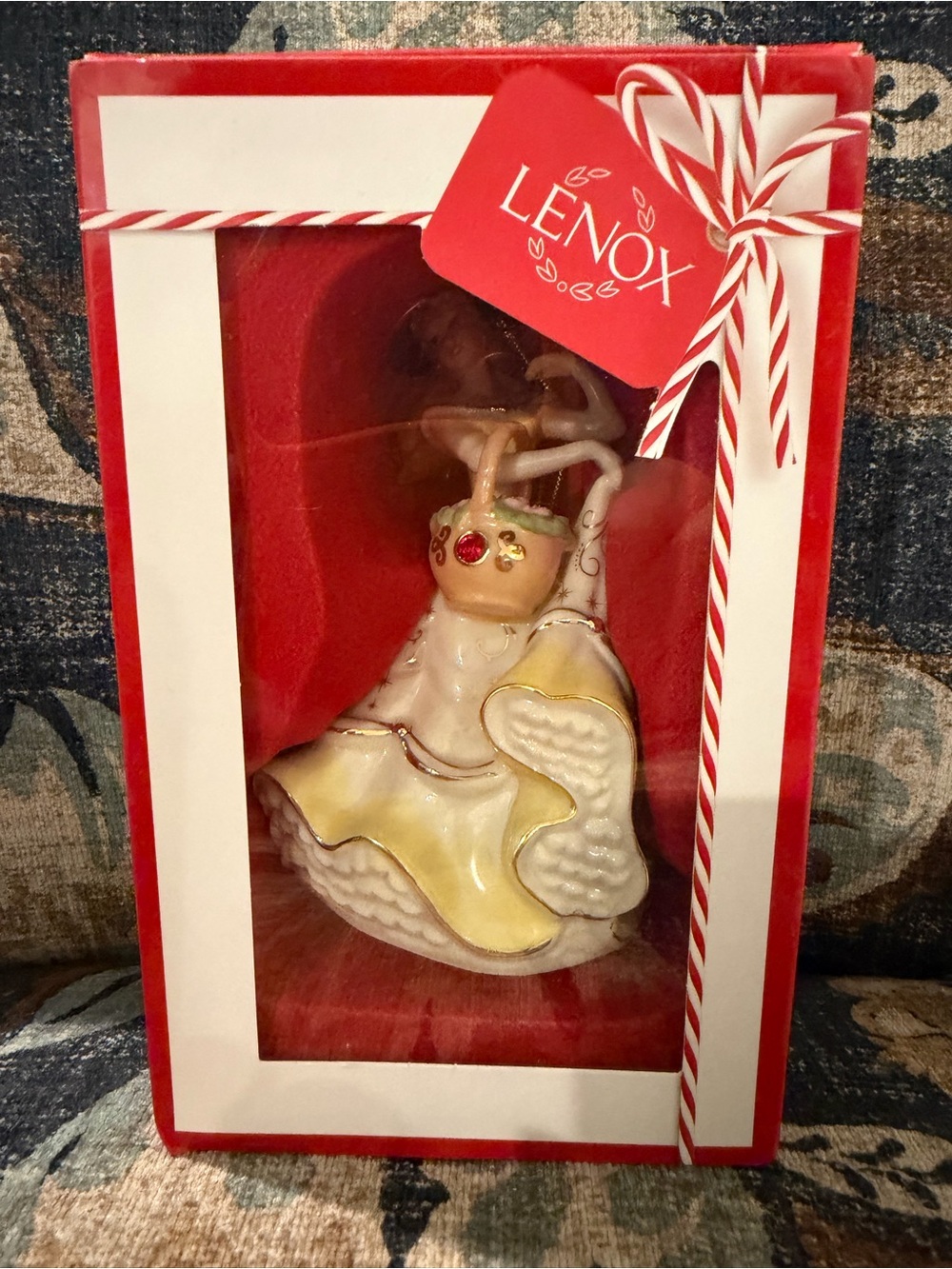 Lenox White and Gold Angel with Red Jewel Crown Ornament
